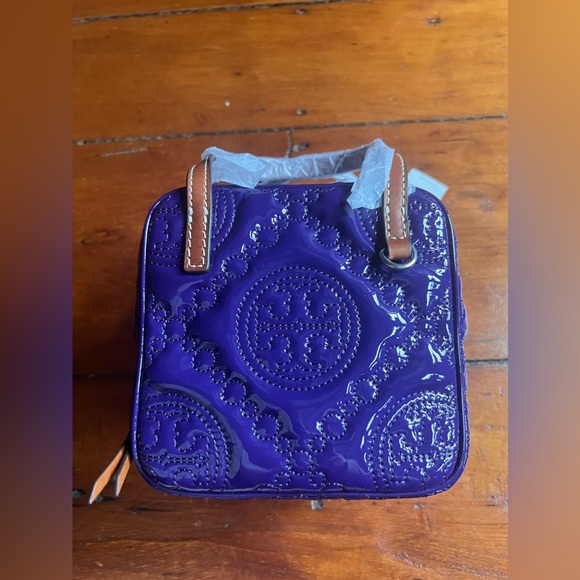 Tory Burch NWT purple patent leather cube embroidered 2 way w/ wallet - Picture 7 of 16